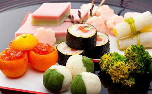 前菜「雛の使」季節感を全7品に 前菜「雛の使」季節感を全7品に